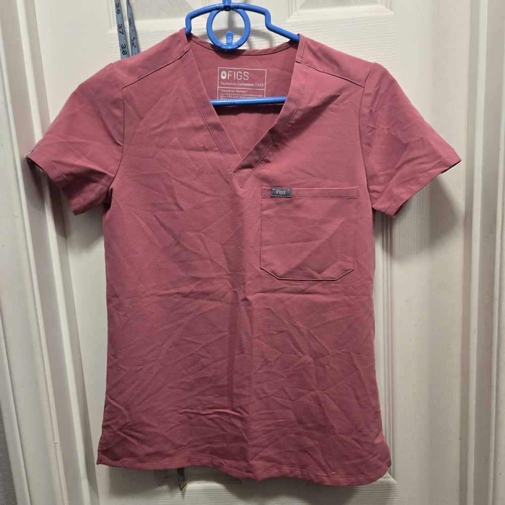 Figs Pink Short Sleeve Tee V-Neck Size Xxs